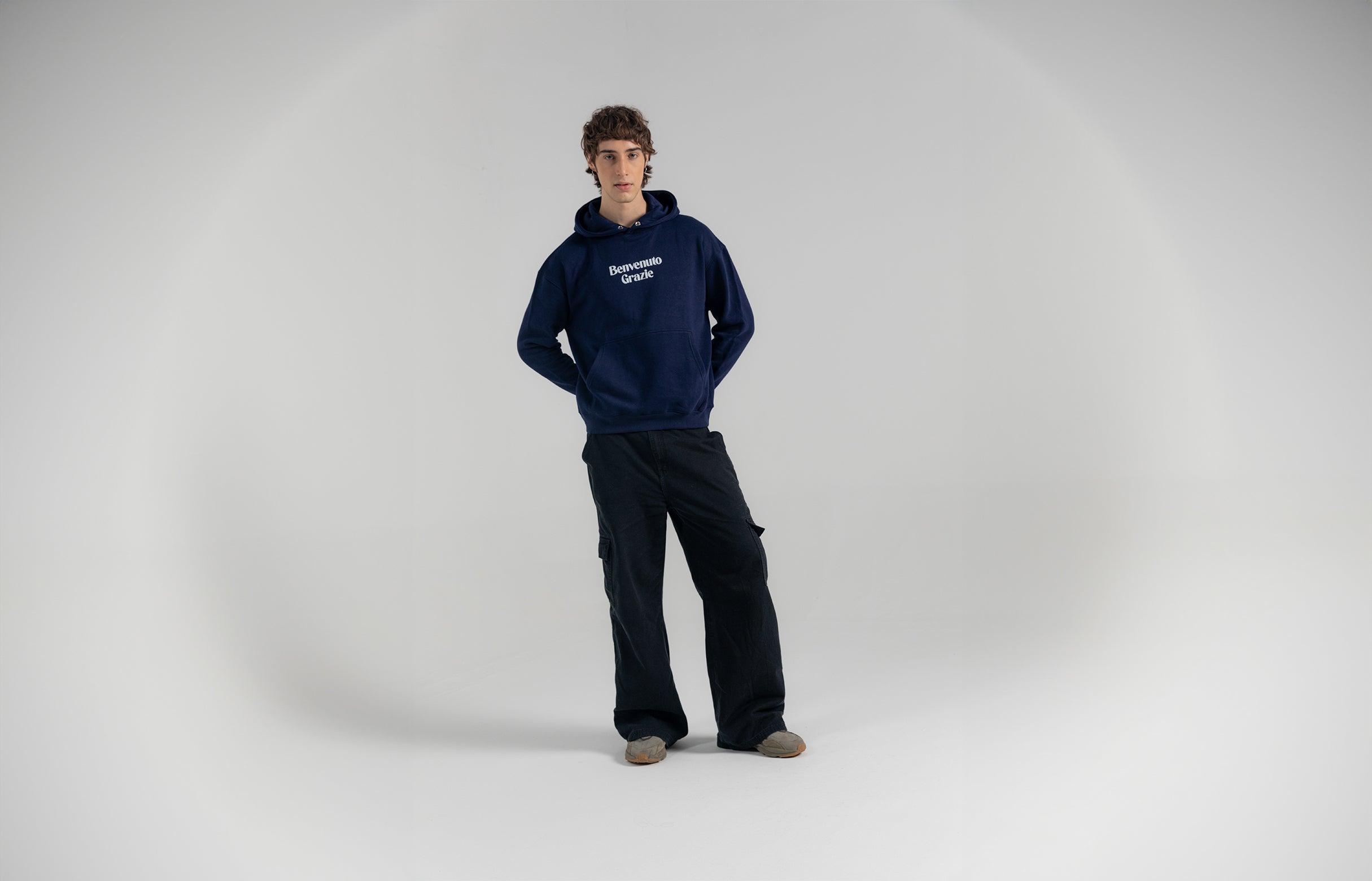 Navy Blue Hoodie with Kangaroo Pocket - Boxy Fit