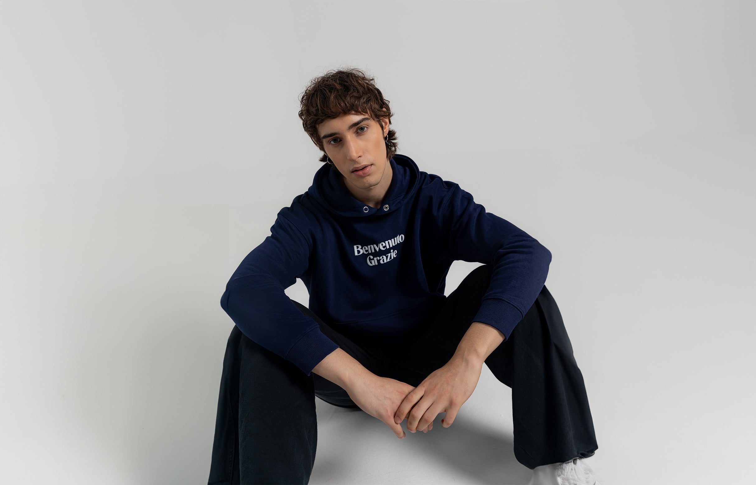 Navy Blue Hoodie with Kangaroo Pocket - Boxy Fit