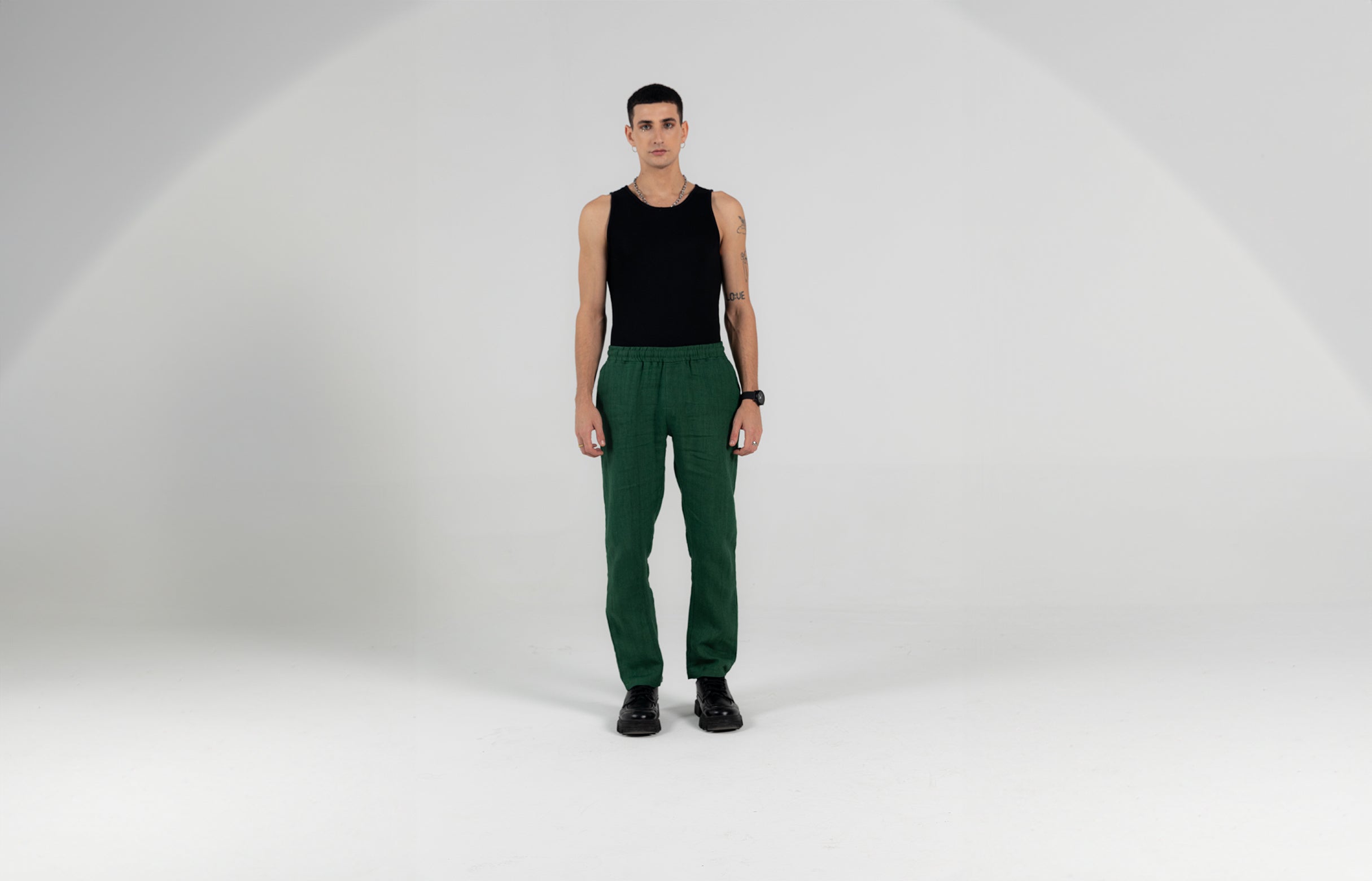 Chive Linen- Straight Fit Trouser